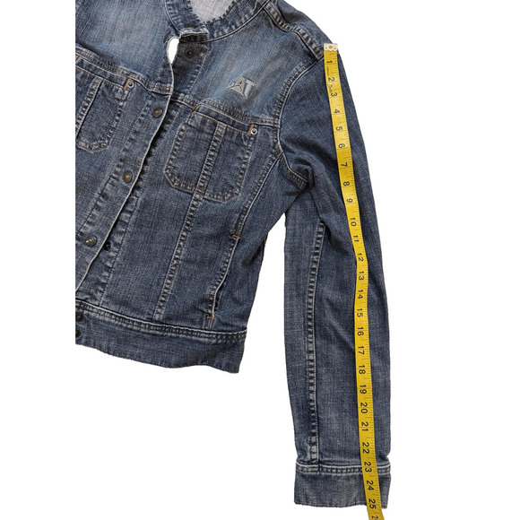 Vintage CAT Denim Jacket Womens Extra Large Blue Snap Front Stretch Workwear Y2K - Picture 8 of 10